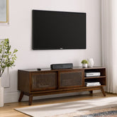 Bellemave® 59" Mid Century Modern Rattan TV Stand with Solid Wood Feet & Rattan Cabinet Doors - Bellemave